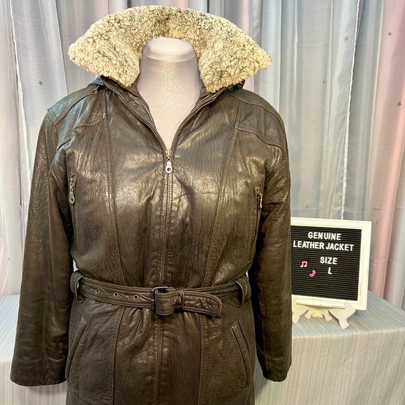 Brown Mid-thigh Customizable 3 Seasons Genuine Leather Jacket - Size L - Picture 3 of 16